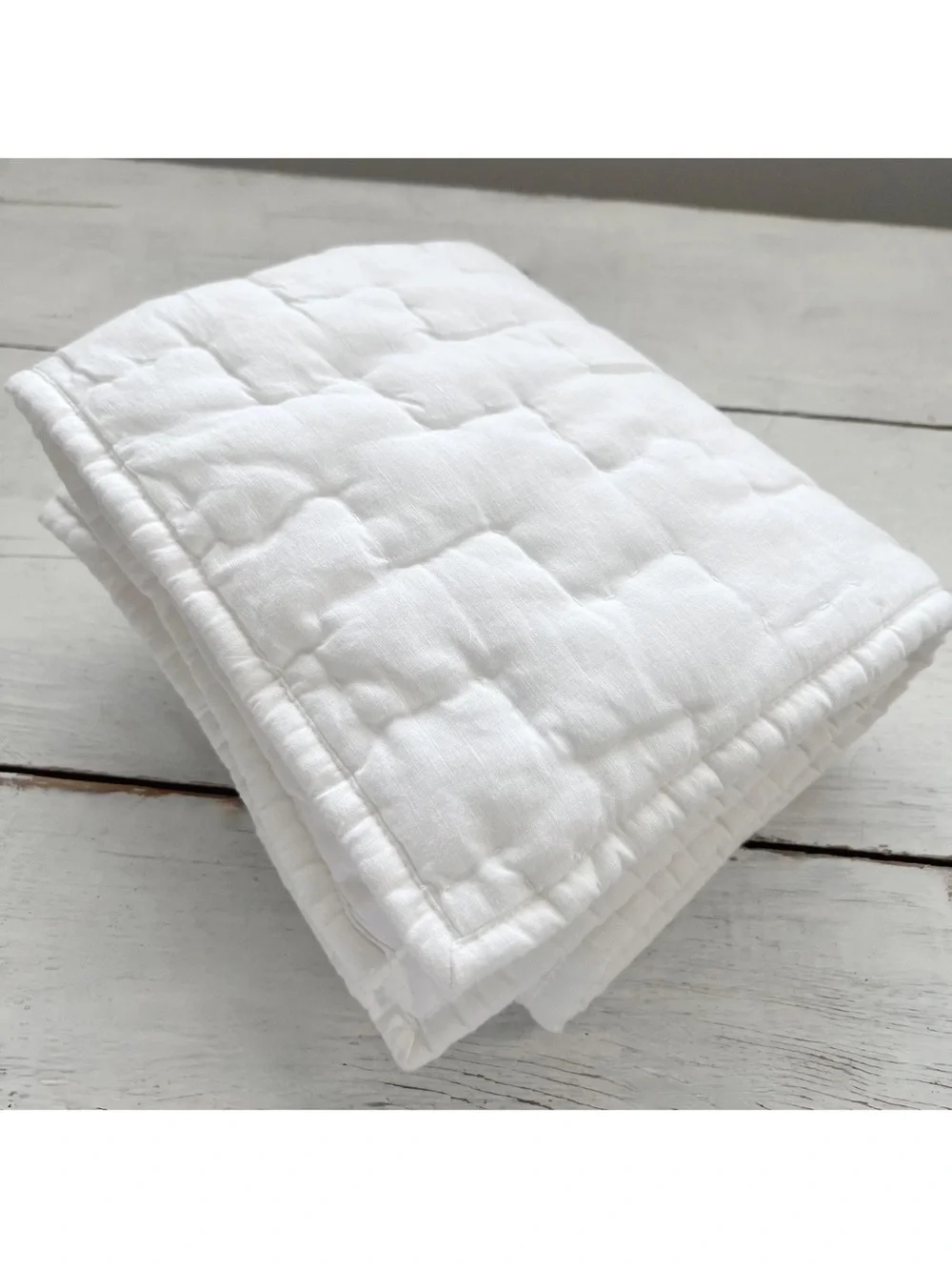 1 Pottery Barn Bliss Handcrafted KING Quilted Pillow Sham White Cotton Linen EUC